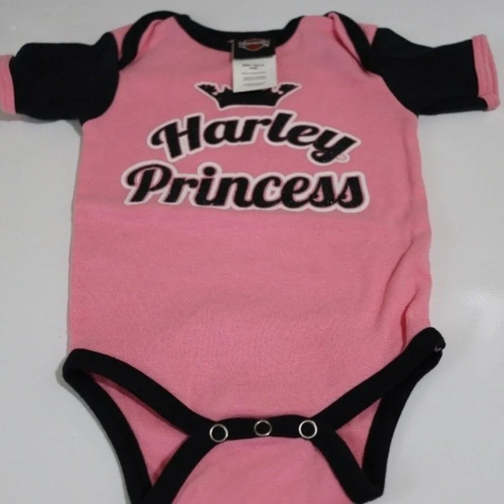 Harley Davidson Baby Girl Body Suits Lot of 3 Tattoo Arm Pink I Love Harley 3-6